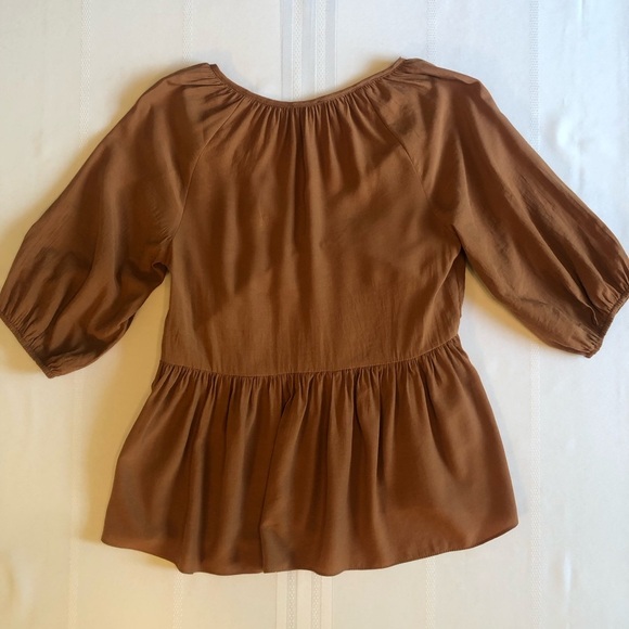 Pink Lily Brown Ruffled V-Neck 3/4 Sleeve Blouse Size XS - Picture 4 of 9
